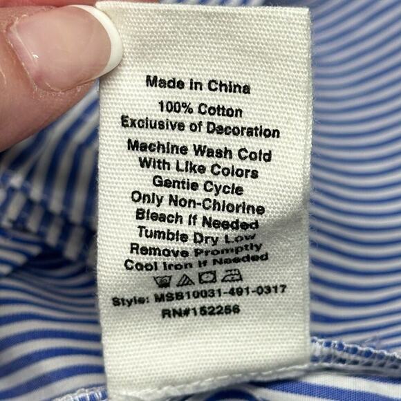 NWOT | Avec Les Filles | Stripe Button-Down Ruffle Top | Blue/White | Small - Picture 8 of 11